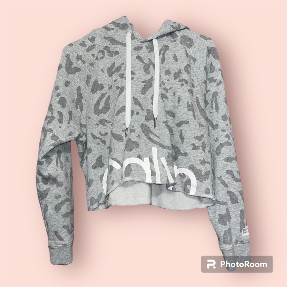 Calvin Klein Performance cropped hoodie grey + white, cheetah print size medium